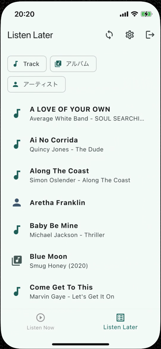 Listen Later tab showing saved items