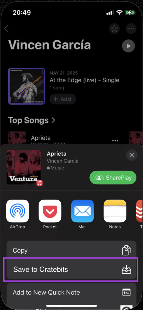 Save music item from Apple Music